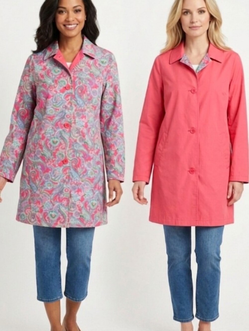 Jones New York Reversible Paisley Print & Coral Rain Jacket Women's Size Large